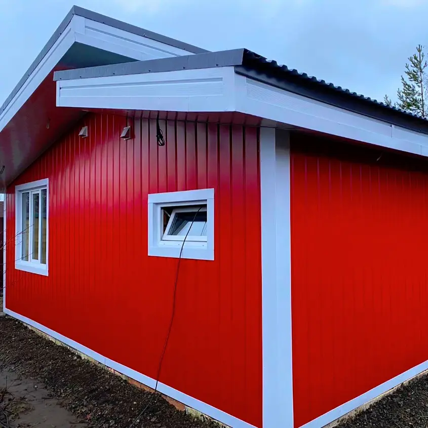 Фото 10 МеталлоСайдинг Евро-Брус под брус RAL3020 Красный вертикальный монтаж на фасаде