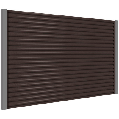 Секция забора жалюзи из ламелей еврожалюзи RAL8017 Коричневый Шоколад Стальной Бархат с металлическими столбами